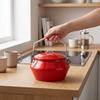 Camping Kettle 304 Stainless Steel Outdoor Coffee Tea Pot with Thick Silicone Handle Red Enamel Coating Fast Heating Portable Water Boiler for Hiking