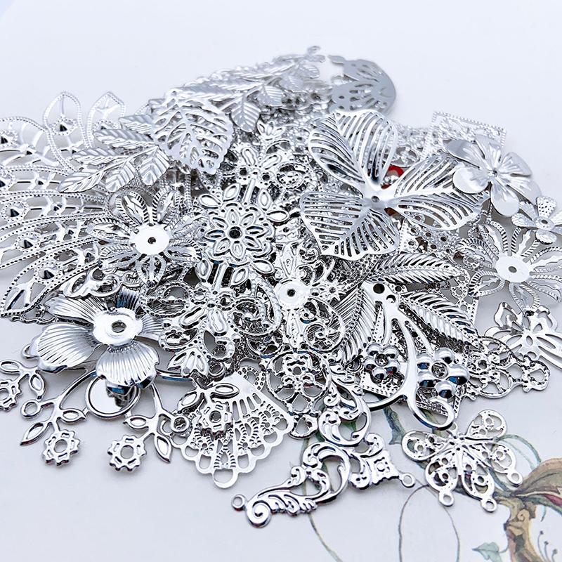 50G/Lot Mixed Metal Flower Leaves Filigree Wraps Connectors Pendant Beads Caps