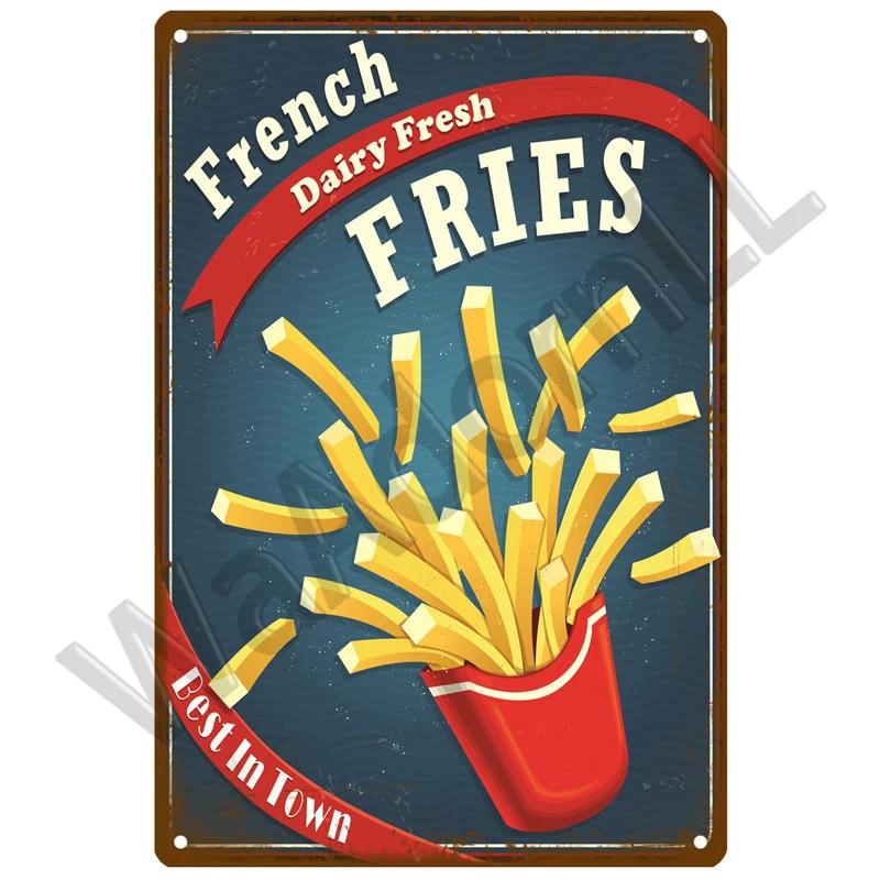 Metal Sign Delicate Fast Food Plate Tin Sign Plaque Vintage Restaurant Home Bar Cafe Kitchen Metal Poster Wall Decor Accessories