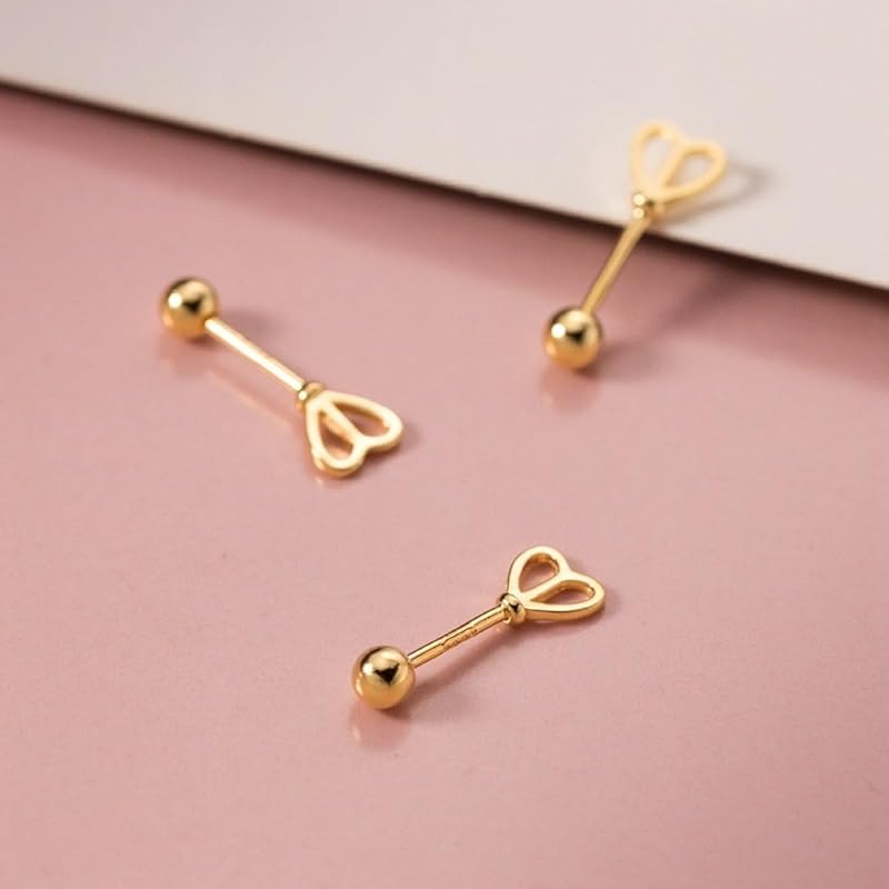 Earrings Silver 925 Silver925 Compatible with Metal Allergies Arrow Heart Screw Type Smaller Small Inconspicuous Delicate Simple Modest Pink Gold