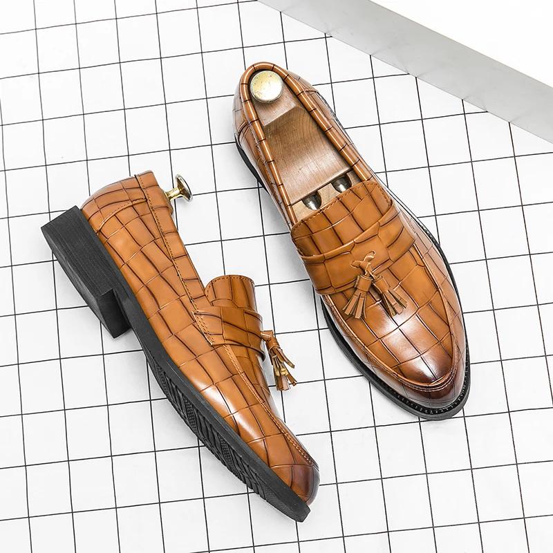 

Men s Slip-on Casual Business Shoes Crocodile Grain Microfiber Leather Buckle Mens Party Wedding Loafers Men Driving Flats Male 38