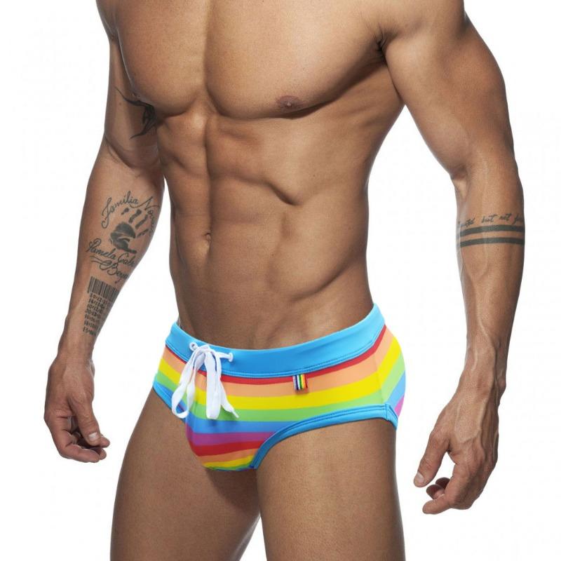 UXH Herren Bunter Gestreifter Dreieck Badeanzug Sexy Gürtel Schale U Konvex Stereo Strand Dreieck Herren Badeanzug