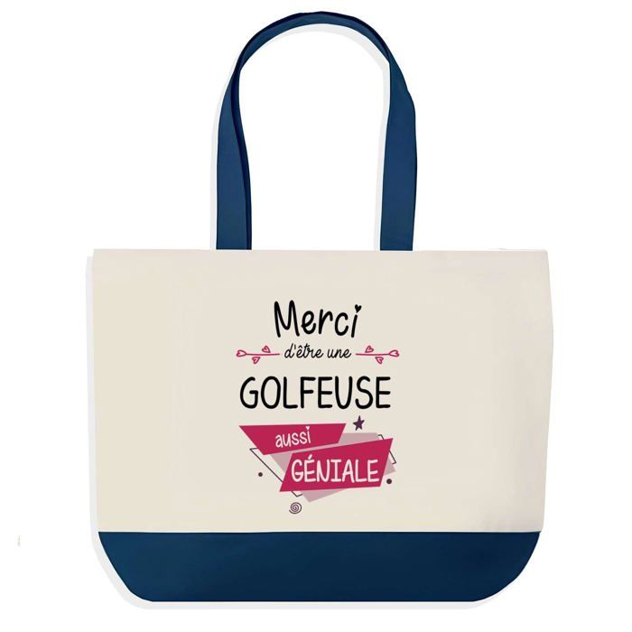 Tote bag - PLANETEE - Merci Golfeuse Géniale - fond bleu - coton - 40 x 45 cm