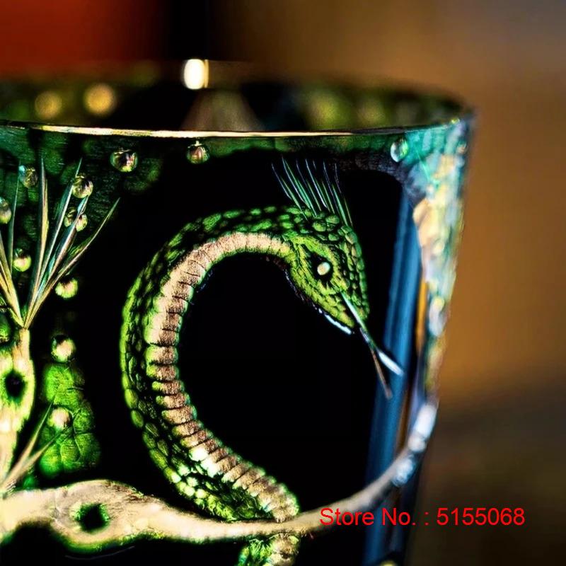 Chinese Style Zodiac Snake Edo Kiriko Crystal Cup Guardian Snake Wineglass Liquor Whisky Glass Brandy Snifter Top Souvenir Gifts