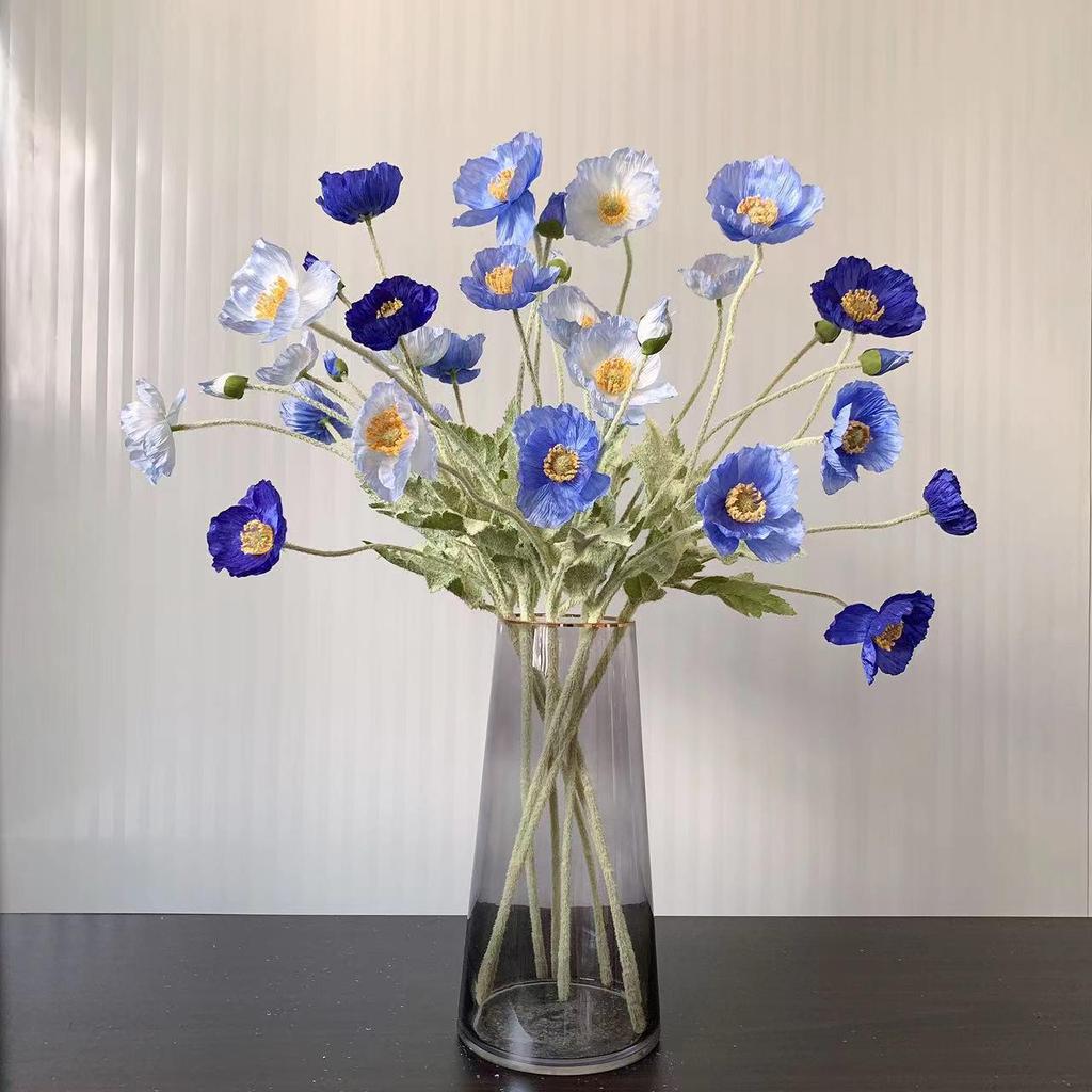 Artificial Poppy Flower - 4 Head Silk Flocked Floral Decoration & Photography Prop