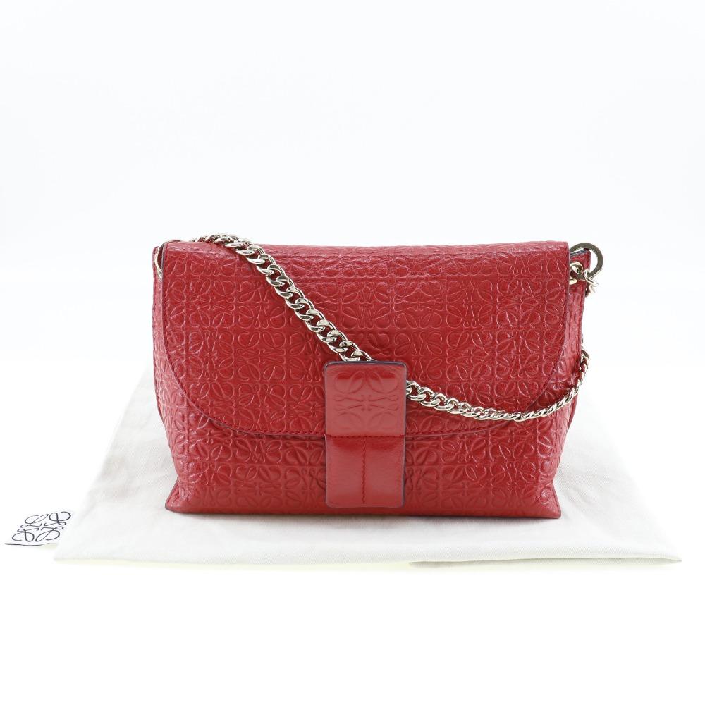 LOEWE Avenue Shoulder Bag Repeat anagram ChainShoulder Red Calfskin Women Used