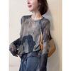 Hong Kong-style Retro Chic Smudged Long-sleeved Sunscreen Blouse Women's Summer New Temperament Lazy Wind Loose Top
