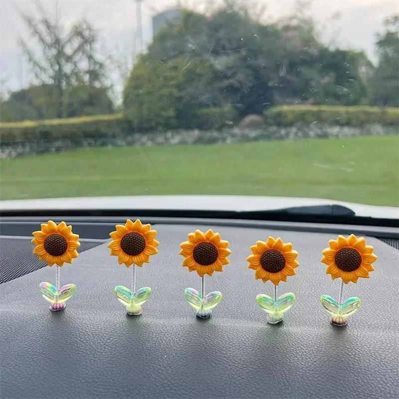 Cute Sunflower Car Decor Set Resin Dashboard Window Edge Accessories for Vehicle Interior Dashboard Decor Interior Accessories