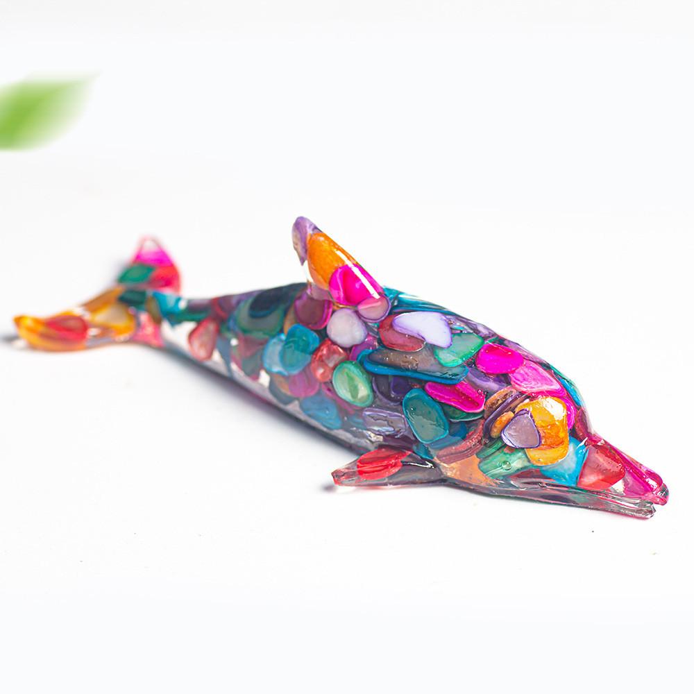 Water Crystal Dolphin Resin Decor With Semiprecious Stones For Home And Gift Use