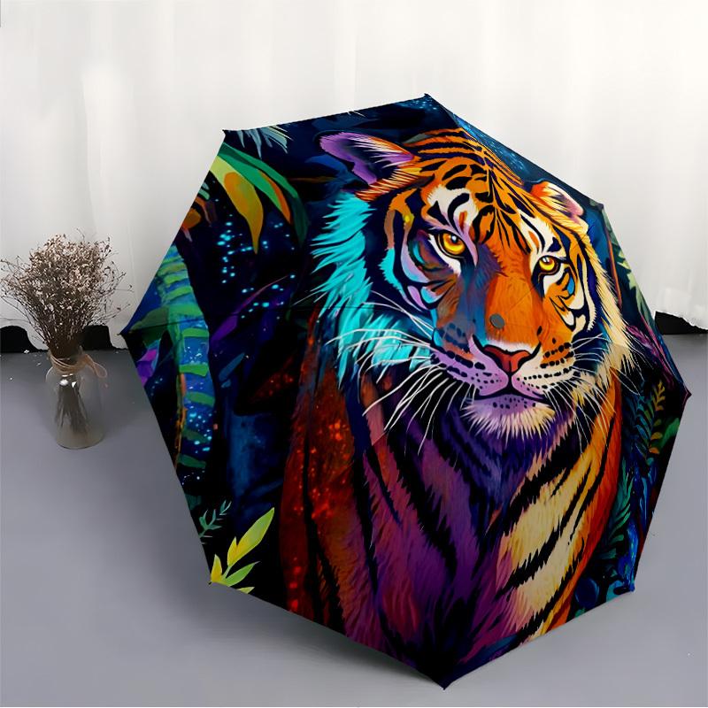 1pz Ombrello Automatico Apri/Chiudi Tigre Giungla Ombrello Pieghevole Compatto, Ombrello Portatile per Tutte le Stagioni per Donna/Uomo F1124017