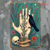 A Vintage Metal Sign In a  Plane Designed In a Gothic Style a Crow Adorned with a Pattern of Sky Blue And Purple Flowers Mak