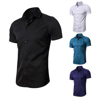 Chemise Élastique Homme Manches Courtes Chemise Homme Manches Courtes Chemise Décontractée Homme Sans Repassage Vêtement Décontracté Vintage Homme Mode Minimaliste Chemise Respirante