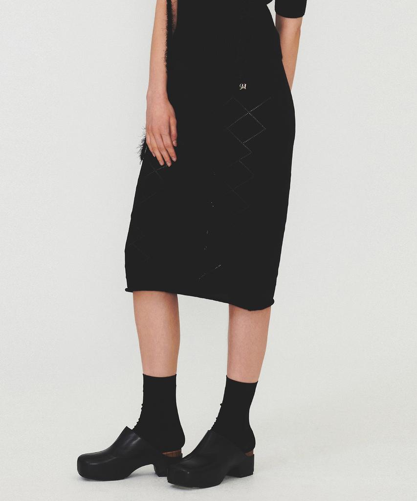 Daiaegeuneol Argyle Pattern Knit Skirt (Black)