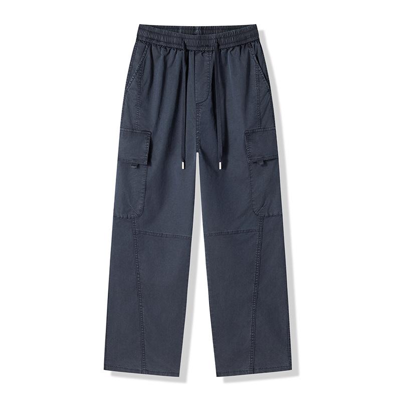 American trendy brand Lyocell large pocket overalls casual pants men's trend loose wide-leg straight elastic waist trousers