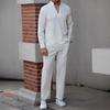 Men's Henry Shirt Casual Beach Stand Up Collar Chest Tie Solid Color High Rise Shirt Pants Set