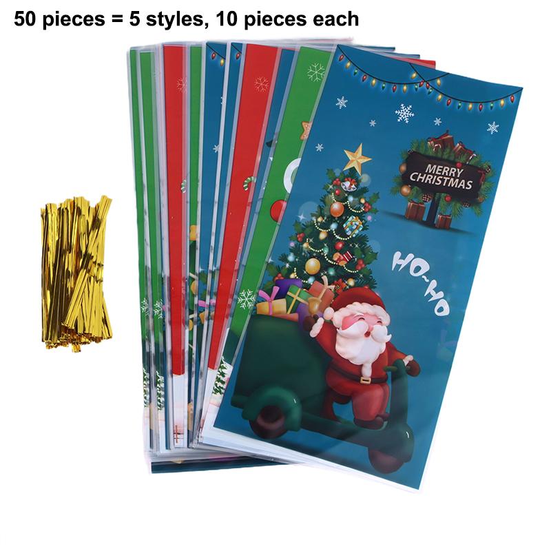 50Pcs Merry Christmas Cellophane Bags With Twist Ties Xmas Candy Gift Bags Year'S Eve Christmas Party Decoration