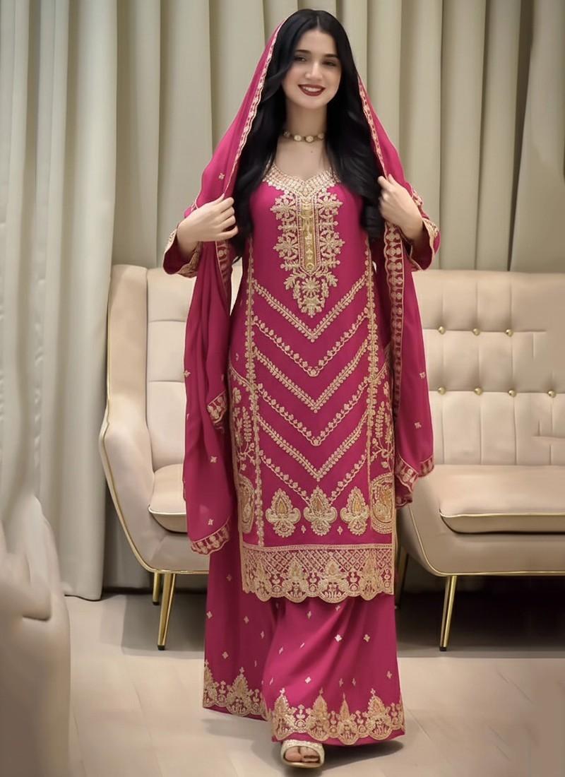 Pure Chinon Silk Pakistani Palazzo Suit Indian Bollywood Designer Salwar Kameez M-38