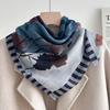 Chinese Camellia Red Cotton and Linen Feel Scarf Women's Small Square Scarf Spring, Autumn and Winter Thin Neck Multifunctional Scarf