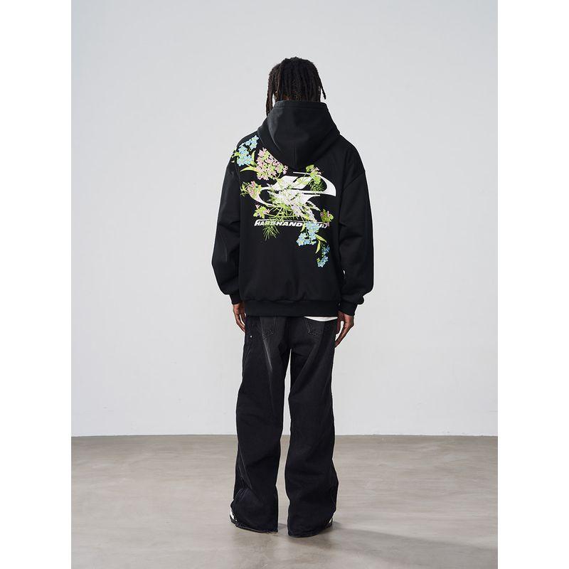 Cleanft Loose Casual Hooded Florals Embroider