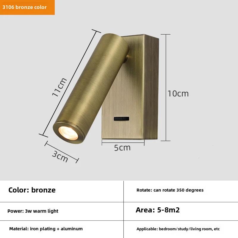 Anti-glare Bedroom Bedside Wall Lamp Hotel Bedside Reading Small Spot Light Indoor Simple with Switch Background Wall Lights