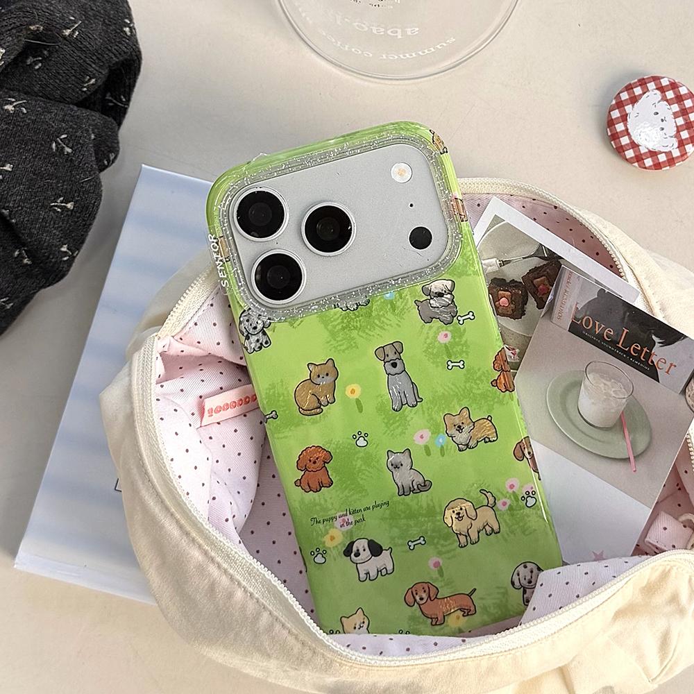 Carino Prato Cane Cartoni Animati Animali Bling Custodia per Telefono Per iPhone 17pro 17ProMax 16 15 14 pro max 13 Glitter Antiurto Morbida Cover