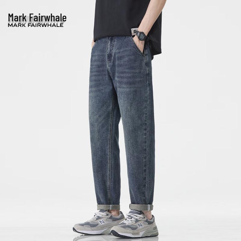 Mark Fairwhale Men's Retro Loose Straight-Leg Cropped Denim Jeans