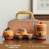 Travel tea set, simple coarse pottery outdoor portable ceramic express cup, one pot, four cups office tea pot