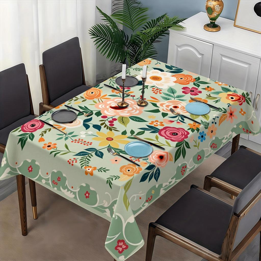 Vintage Floral Rectangle Waterproof Tablecloth for Table Decor Reusable Farmhouse Kitchen Dining Wedding Holiday Party Decor