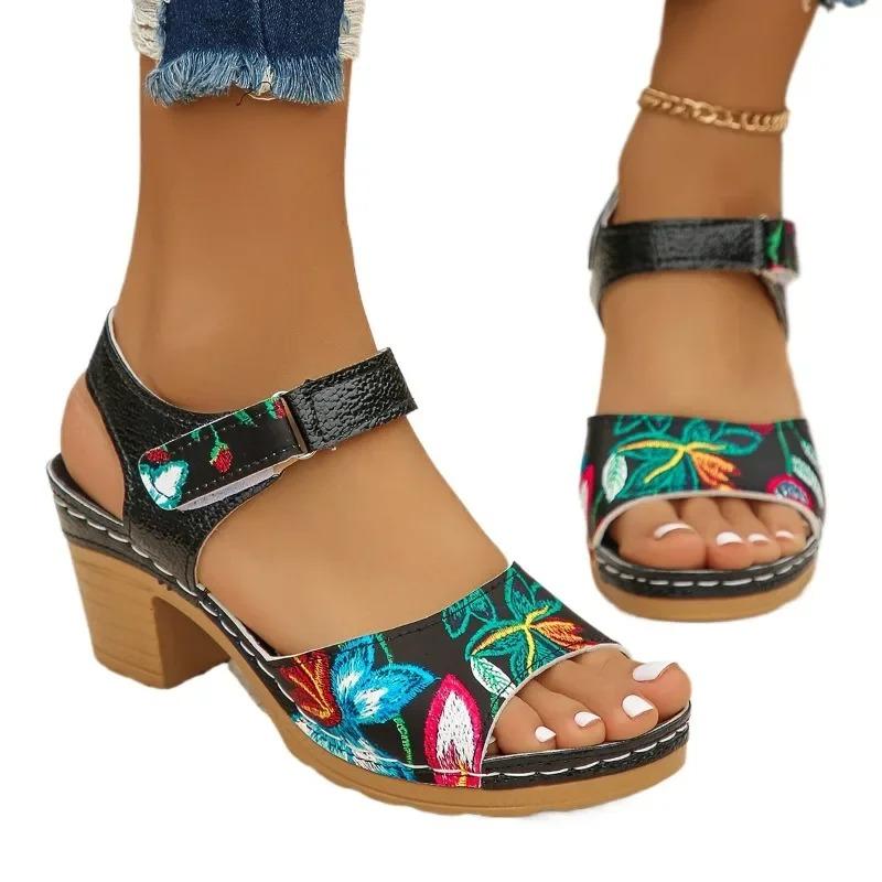 

Fashion Ladies Shoes 2024 Fashion Summer Women s Sandals Outdoor Mixed Colors Open Toe Chunky Heels Large Size 43 Rome Sandals Women 43 чёрный