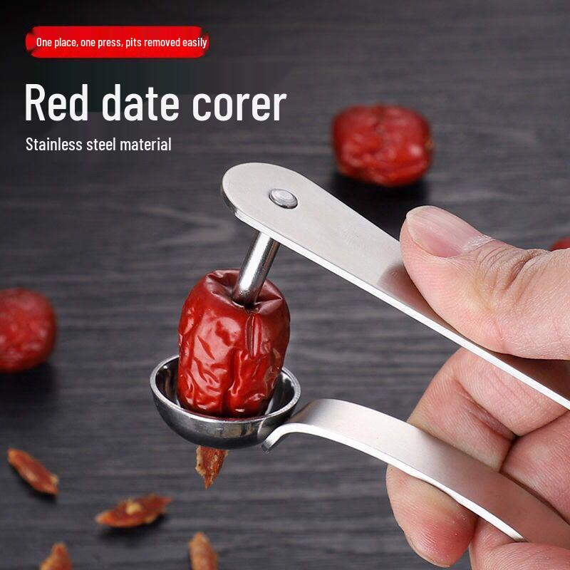 

Stainless Steel Jujube & Cherry Pitter, Kitchen Corer Tool for Dates & Hawthorn