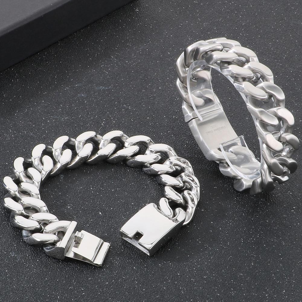 Hiphop Stainless Steel Bracelet Men's Accessories Christmas Gifts Jewelry Matte Brushed 20MM Width Curban Chain Man Bracelets