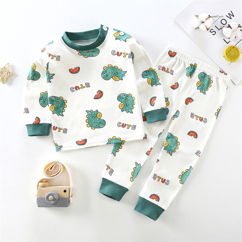 2026 Summer Children Full Sleeve Underwear Suits Baby Spring O-Neck Cartoon Cotton Pajama Set Long Pant Kids Home Wear Clothing Suit for Girl Boy