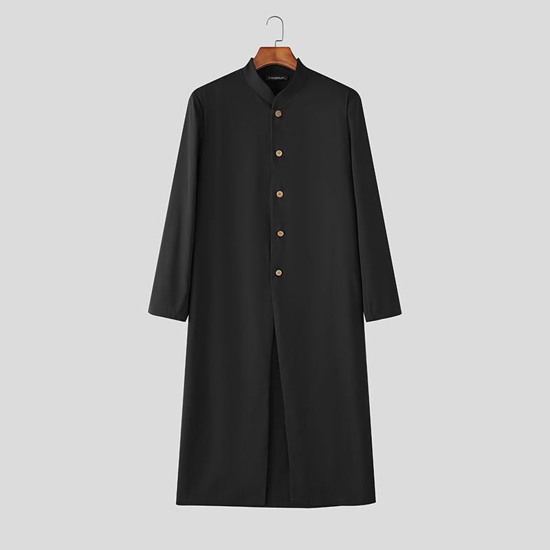 

INCERUN Мужской Осенний Длинный Рукав Пуговицы Высокие Разрезы Длинные Пальто Ветровка XL чёрный