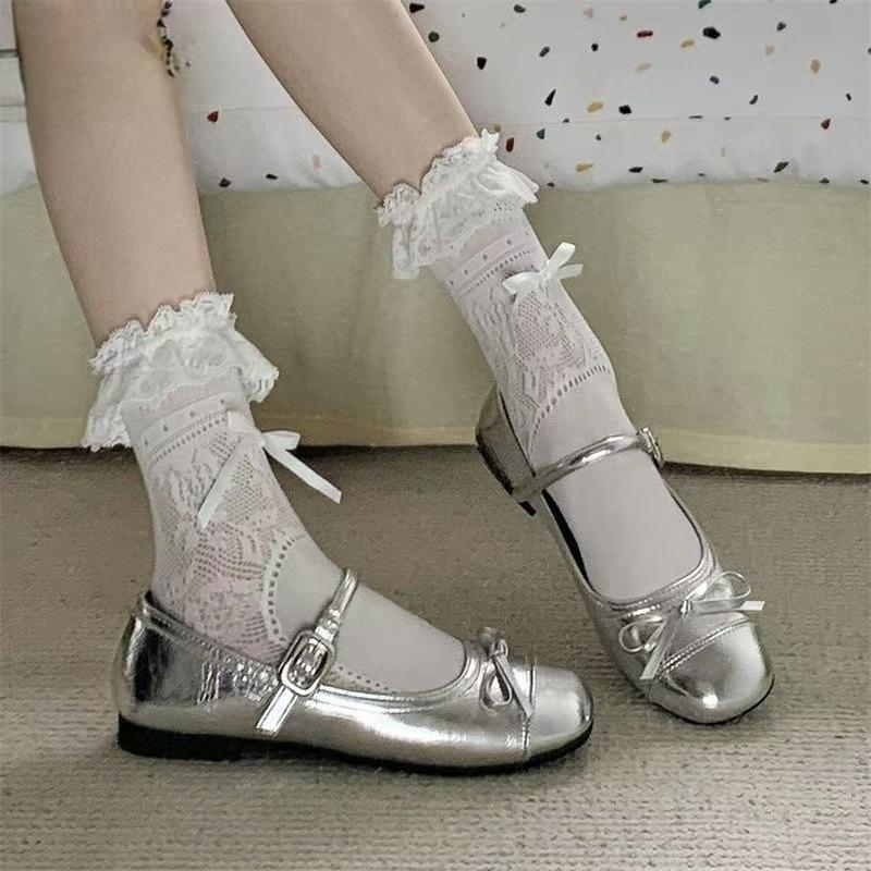 

Fashion 2025 Spring Women Mary Jane Shoes Shallow Ladies Casual Butterfly-knot Single shoe Eelgant Dress Leather Shoes Women s loafers 40 серебряный