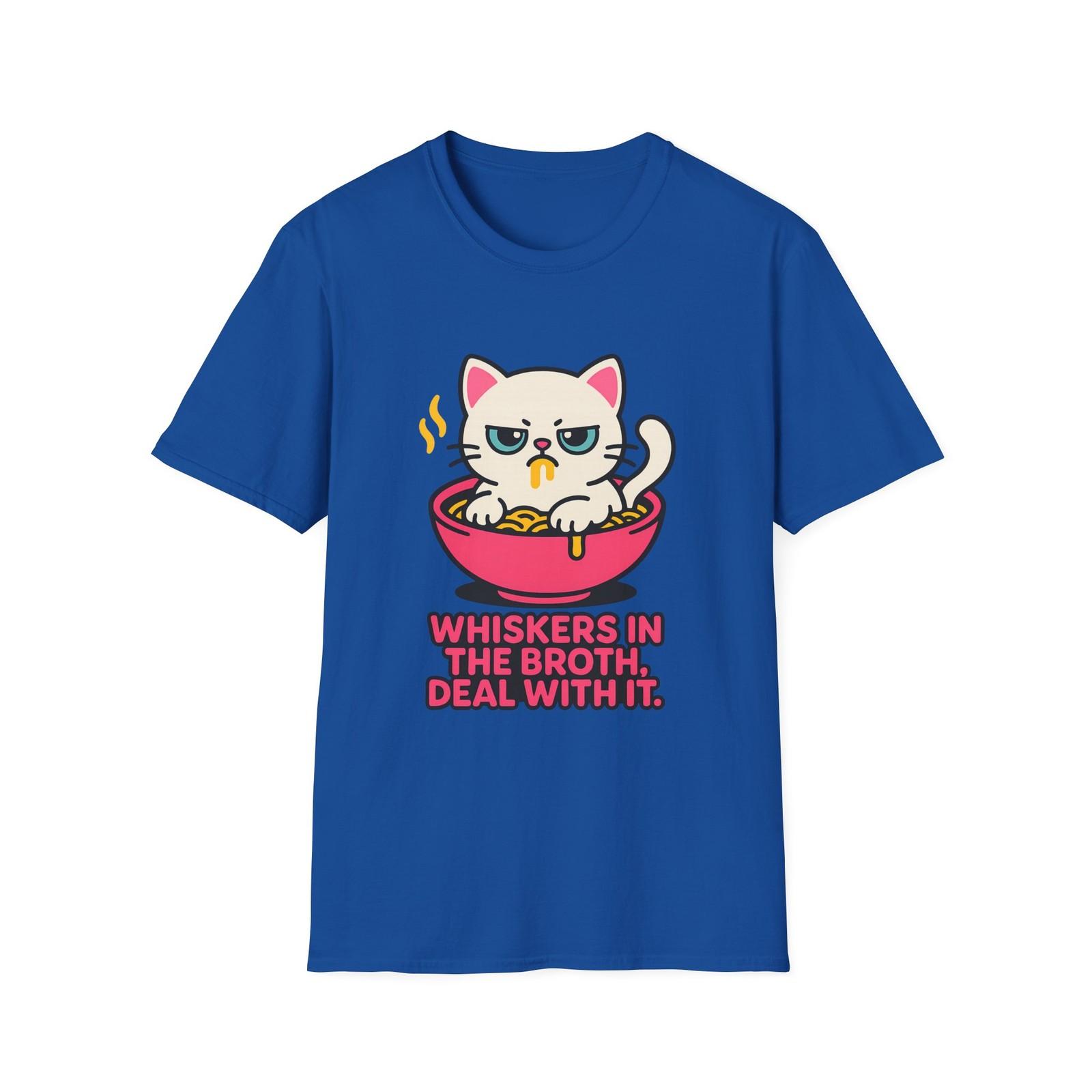 Unisex Softstyle T-Shirt Mens Womens Tees Top Defiant White Cat in Ramen Bowl Funny Food Graphic Tee S
