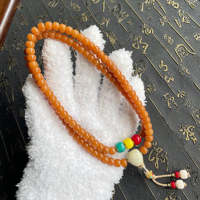 Honey Yellow Weathered Bodhi Seed Beads Mala Bracelet for Men and Women