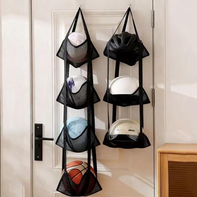 Organizador de Pelotas para Colgar en la Puerta Bolsa de Almacenamiento Colgante para Puerta de 3 o 4 Niveles Bolsa de Malla Colgante para Balones de Baloncesto Peluches Garaje Habitación de Niños Guardería