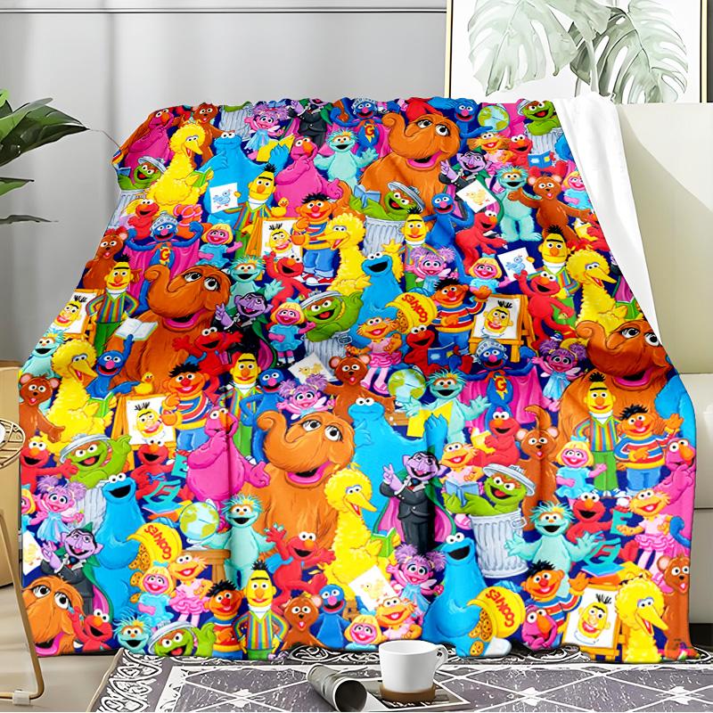 Colorful Sesame Muppets Together Blanket Flannel Throw for Sofa, Indoor, Camping, Living Room, Office, Chair, And Bed Soft Birthday Gift