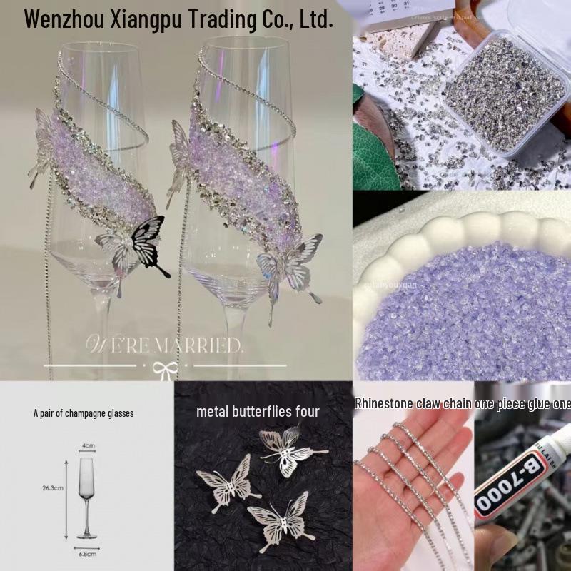 Purple Tassel Mosaic Butterfly Champagne Toasting Glass DIY Kit for Weddings