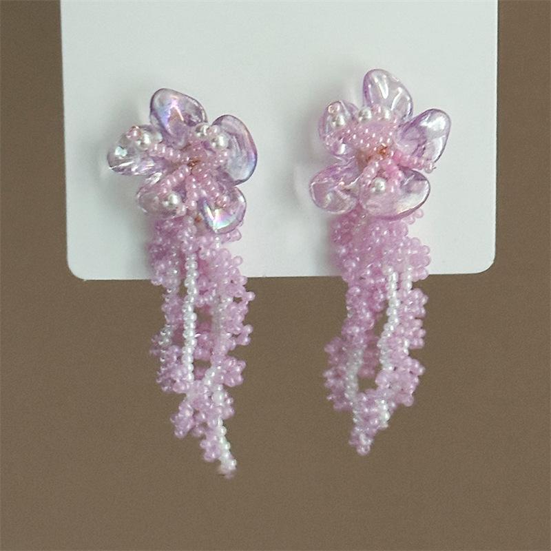 Small Fresh Grape Flower Fringed Earrings Korean Girl Heart Sweet Stud Earrings New Cute Versatile Earrings