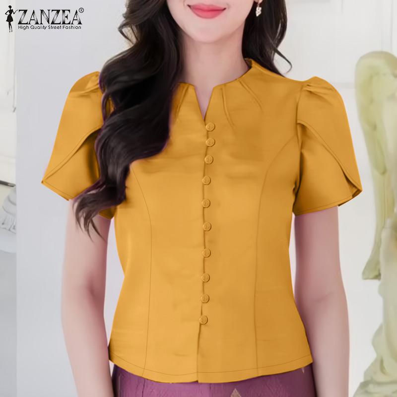 

ZANZEA Women Button-Down Peplum Short-Sleeve Blouse S розовый