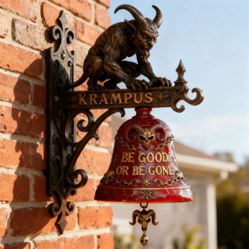 Krampus dekorativní závěsná ozdoba, Vítejte znamení Závěsná dekorace inspirovaná farmou, Nástěnný litinový/pryskyřičný venkovní akcent, Tmavý vintage kousek pro