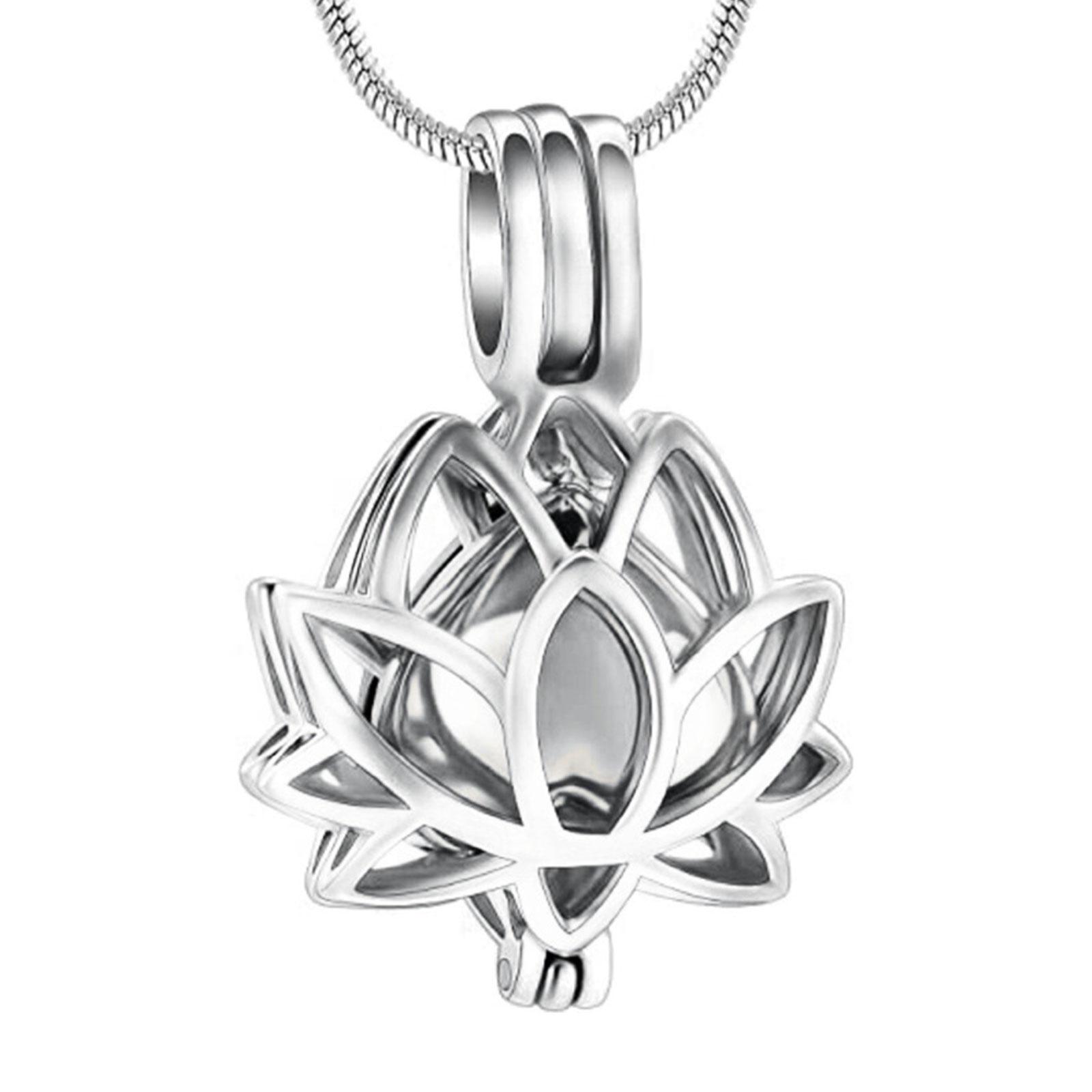 

Подвеска-локет для хранения праха питомца, ожерелье с лотосом, для мамы питомца, элегантный сосуд для праха, ожерелье для праха, для урны питомца серебряный