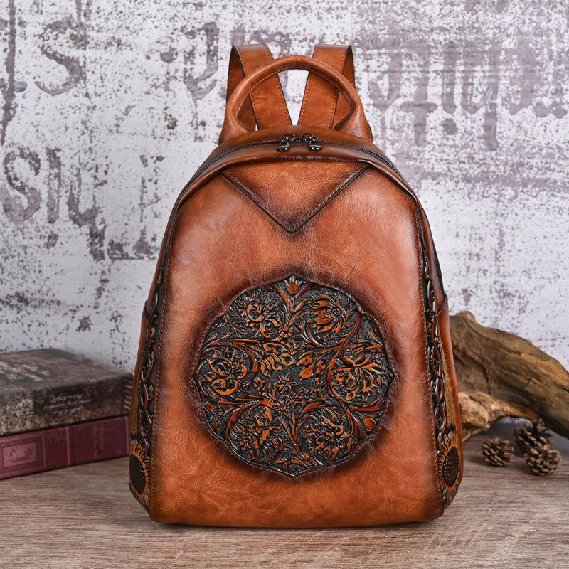 Retro Chinesischer Stil Geprägter Lässiger Reise-Rucksack mit großem Fassungsvermögen für Damen
