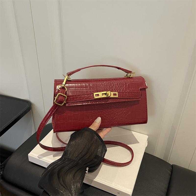 Women Crocodile Pattern Lock Buckle Small Square Shoulder Handbag Crossbody Evening Bag
