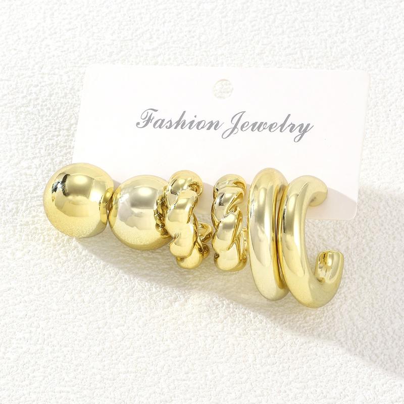 Texture Geometry Multi Shaped Women S  Ring Earring Set Elegant  Style Unique Design Earrings as the picture