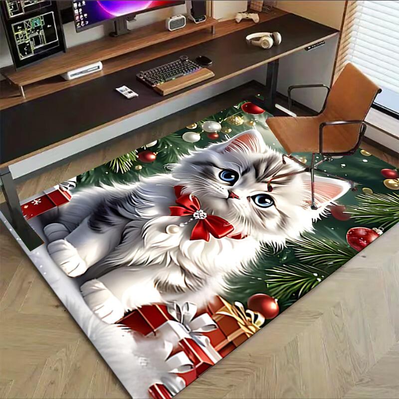1PC Cat Christmas Carpet Ultra Soft, Thick & Absorbent, Non Slip Machine Washable Mat for Entryway