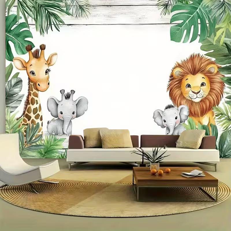 2D Watercolor Jungle Animals Background for Birthday & Nursery Decor
