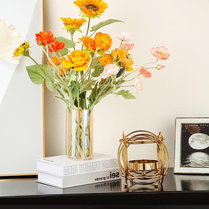 BRGolden Hollow Glass Vase Geometric Semi-circular Stand Floral Vases Terrarium Hydroponics Flower Pot Home Decoration AccessoriesEY