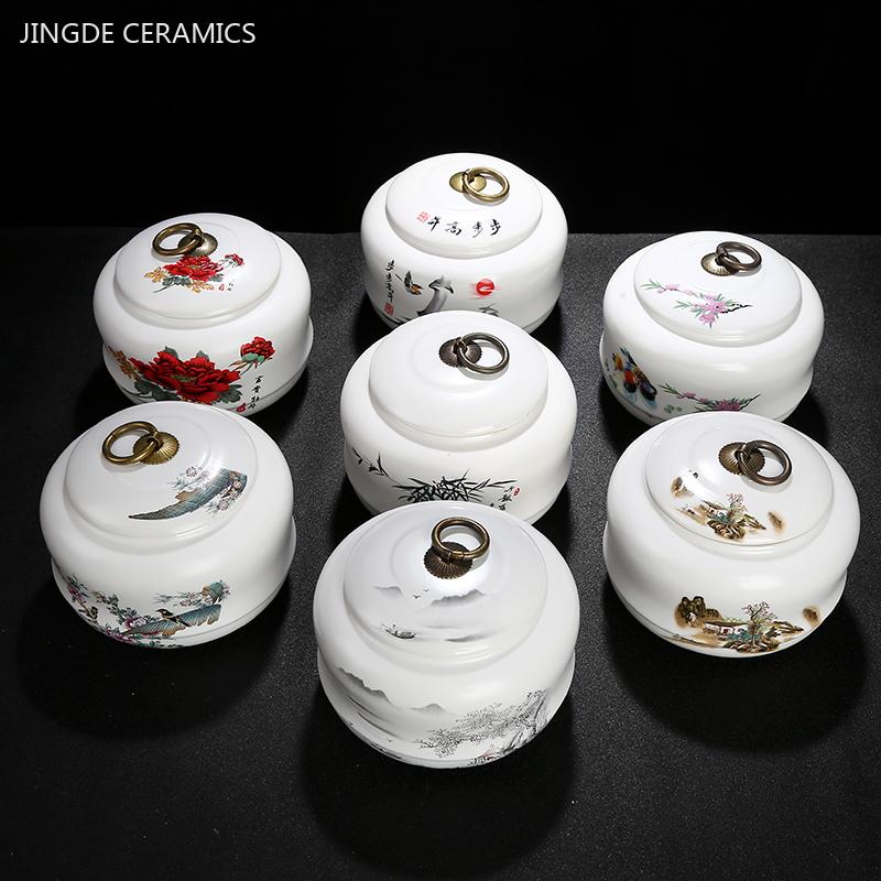 Exquisite Flower Patterns Ceramics Tea Caddy Portable Sealed Tea Leaf Containers Travel Tea Bag Storage Box Spice Organizer